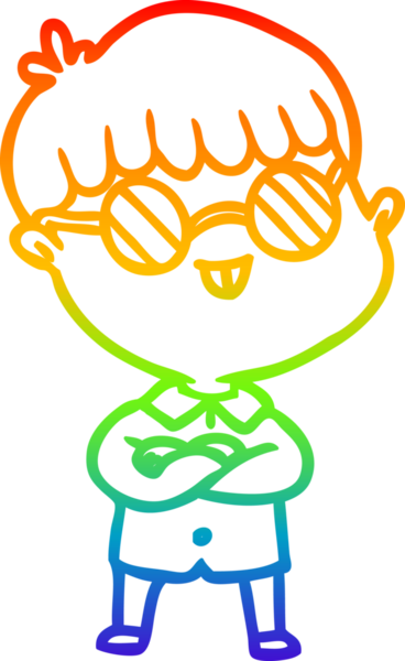 Bir insan tarafından çizilmiş gözlük takan çizgi film çocuğu çizimi.