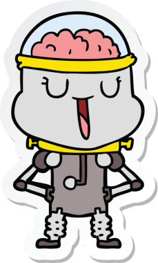 Bir insan tarafından çizilmiş mutlu çizgi film robotunun çıkartması.