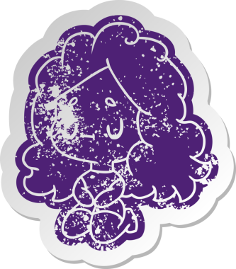 Bir insan tarafından çizilmiş sevimli bir kawai kızının sıkıntılı eski çizgi film çıkartması.