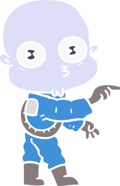 Düz renkli çizgi film. Garip kel uzaylı bir insan tarafından çizilmiş.