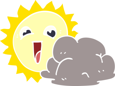 karikatür karalama güneşi ve bir insan tarafından çizilen bulut