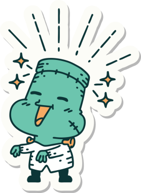 Bir insan tarafından çizilmiş mutlu cadılar bayramı zombi canavarı dövmesi çıkartması.