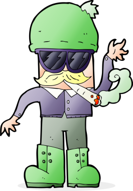 Bir insan tarafından çizilmiş ot içen çizgi film adamı.