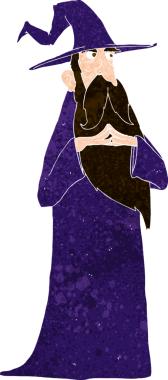 bir insan tarafından çizilmiş eski bir çizgi film sihirbazı