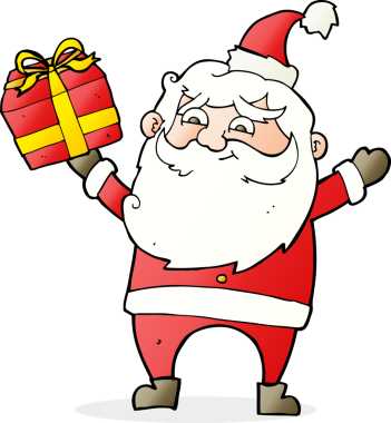 Mutlu Noel Baba çizgi filmi. Bir insan tarafından çizilmiş hediye.