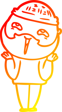 Bir insan tarafından çizilmiş mutlu sakallı bir adamın çizgi çizimi.