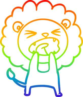 Bir insan tarafından çizilmiş kızgın bir aslanın gökkuşağı gradyanı çizimi