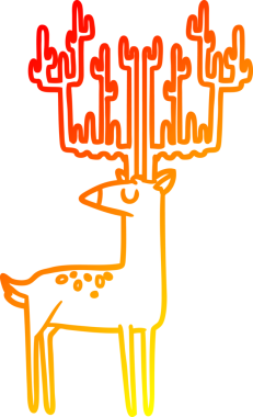 İnsan tarafından çizilmiş boynuzları olan bir karikatür geyiğinin sıcak çizgi çizimi