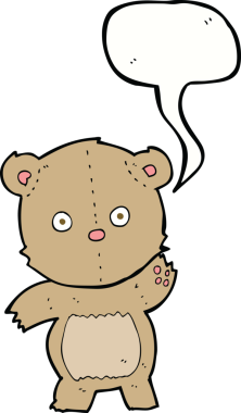 Bir insan tarafından çizilmiş konuşma balonlu oyuncak ayı.