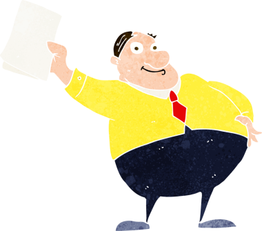 Çizgi film patronu bir insan tarafından çizilmiş kağıtları sallıyor.