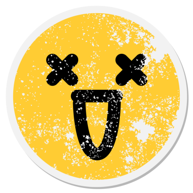 Bir insan tarafından çizilmiş süper mutlu ölü yüz dairesel etiketi.