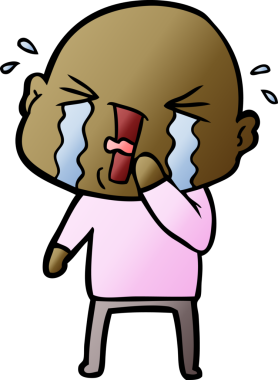 Bir insan tarafından çizilmiş ağlayan kel bir adam.