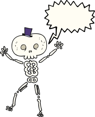 Bir insan tarafından çizilmiş serbest konuşma balonu karikatürü dans iskeleti