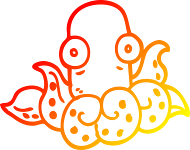 Bir insan tarafından çizilmiş komik bir ahtapotun sıcak çizgi çizimi