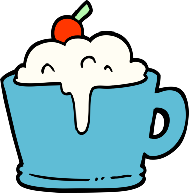 El çizimi karikatür tarzı süslü kahve bir insan tarafından çizilmiş.