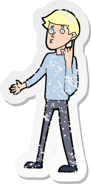 Bir insan tarafından çizilen soruyu soran bir çizgi film karakterinin gerilimli geçmiş yapıştırması.