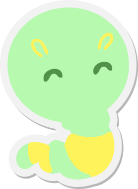 Bir insan tarafından çizilmiş küçük bir solucan çıkartması.