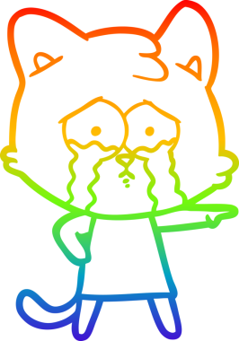 Gökkuşağı gradyan çizgi çizimi bir insan tarafından çizilmiş ağlayan bir kedi