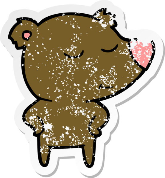 Bir insan tarafından çizilmiş mutlu çizgi film ayısının sıkıntılı çıkartması.