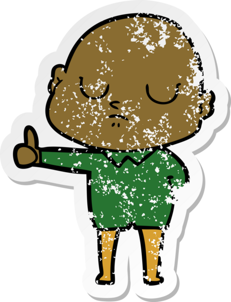 Bir insan tarafından çizilmiş kel bir adamın sıkıntılı çıkartması.