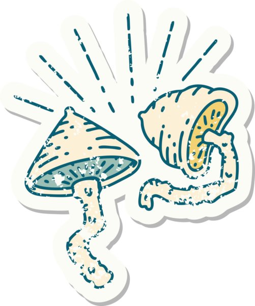 Bir insan tarafından çizilmiş eski bir dövme stili mantar çıkartması.