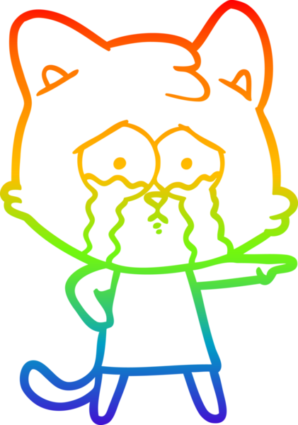 Gökkuşağı gradyan çizgi çizimi bir insan tarafından çizilmiş ağlayan bir kedi