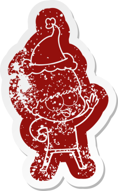 Mutlu çizgi film, Noel Baba şapkası takan bir çocuk, bir insan tarafından çizilmiş.