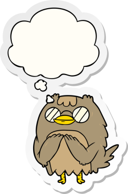 çizgi film bilge yaşlı baykuş düşünce baloncuğu bir insan tarafından çizilmiş çıkartma