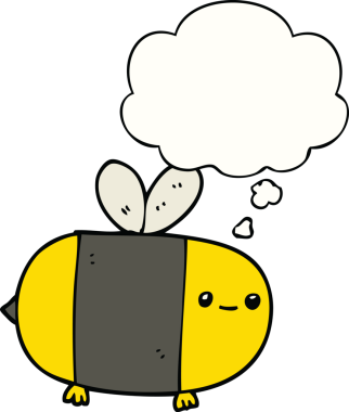 Bir insan tarafından çizilmiş düşünce balonlu şirin çizgi film arısı.