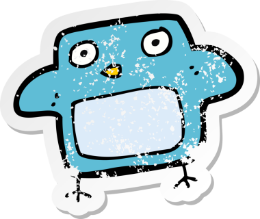 Bir insan tarafından çizilmiş karikatür kuşunun gerilmiş çıkartması.