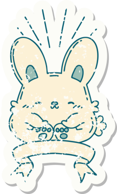 Dövme stili eski bir çıkartma bir insan tarafından çizilmiş mutlu tavşan.