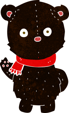 Bir insan tarafından çizilmiş siyah ayı yavrusunu sallayan çizgi film.