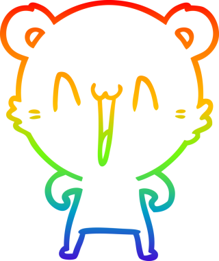 Mutlu kutup ayısı karikatürünü çizen gökkuşağı gradyanı bir insan tarafından çizilmiş.