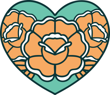 Bir insan tarafından çizilmiş kalp ve çiçeklerin ikonik dövme şekli