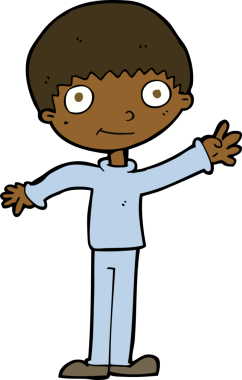 Bir insan tarafından çizilmiş mutlu el sallayan çocuk.