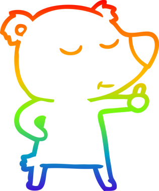 Mutlu bir çizgi film ayısının gökkuşağı gradyanı çizimi bir insan tarafından çizilmiş başparmaklar.