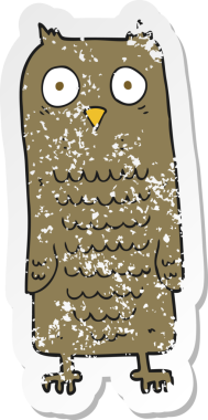 Bir insan tarafından çizilmiş bir baykuşun gerilmiş çıkartması.