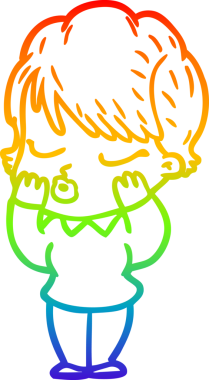 Gökkuşağı gradyan çizgi çizimi bir insan tarafından çizilmiş gözleri olan bir karikatür kadın