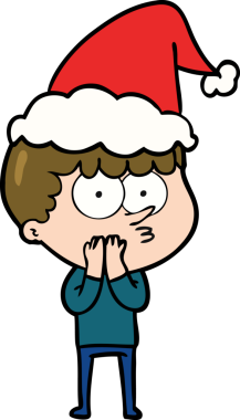 Bir insan tarafından çizilmiş Noel Baba şapkası takan meraklı bir çocuğun el çizimi.