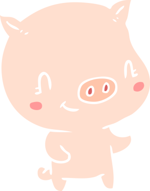 Bir insan tarafından çizilmiş düz renkli çizgi film domuzu.