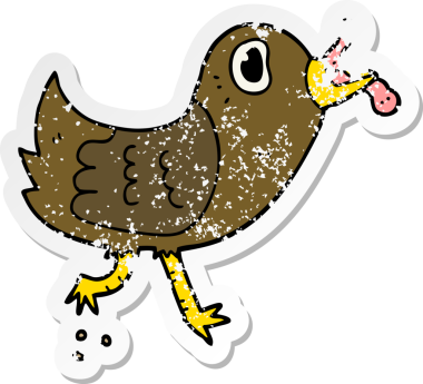 Bir insan tarafından çizilmiş kurtlu çizgi film kuşunun sıkıntılı çıkartması.