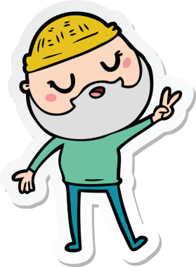 Bir insan tarafından çizilmiş sakallı bir karikatür adamın çıkartması.