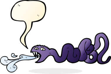 Bir insan tarafından çizilmiş konuşma balonlu çizgi film yılanı.