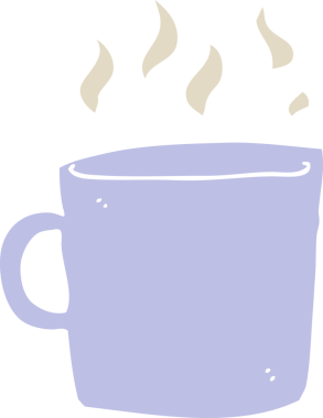 Bir insan tarafından çizilmiş düz renk çizgi film tarzı sıcak kahve.