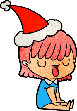 Bir insan tarafından çizilmiş Noel Baba şapkası giyen bir kadının el çizimi karikatürü.