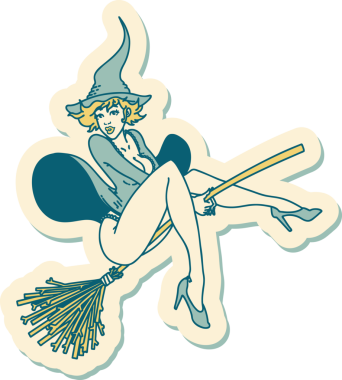 Bir insan tarafından çizilmiş bir cadının geleneksel stiliyle dövme çıkartması.