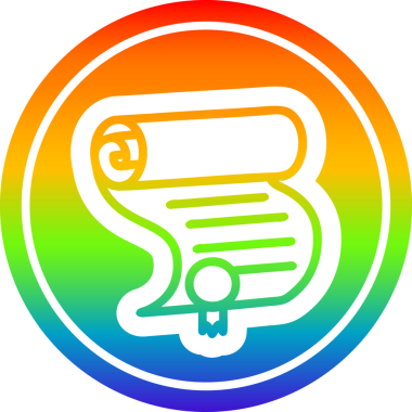 diploma sertifikası dairesel simgesi gökkuşağı gradyanı bir insan tarafından çizilmiş