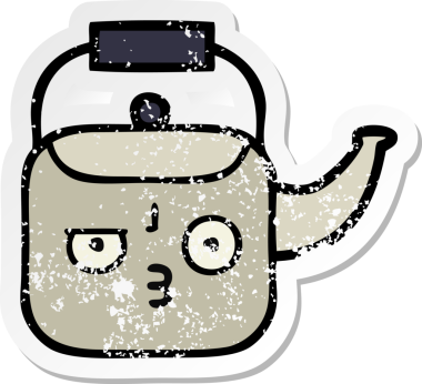 Bir insan tarafından çizilmiş tatlı bir çaydanlığın sıkıntılı çıkartması.