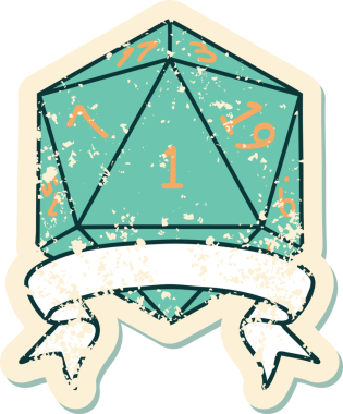 Retro Dövme Biçimi Doğal Bir d20 zar bir insan tarafından çizildi