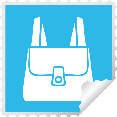 Bir insan tarafından çizilmiş yeşil bir çantanın kare soyulmuş çıkartması.